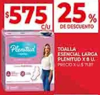 Supermercados DIA TOALLA ESENCIAL LARGA PLENITUD X 8 U. oferta