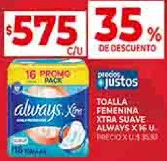 Supermercados DIA TOALLA FEMENINA XTRA SUAVE ALWAYS X 16 U oferta
