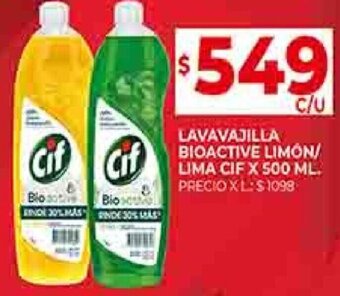 Supermercados DIA LAVAVAJILLA BIOACTIVE LIMON/ LIMA CIF X 500 ML. oferta