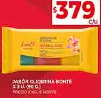 Supermercados DIA JABON GLICERINA BONTÉ X 3 U. (90 G.) oferta