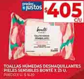 Supermercados DIA TOALLAS HÚMEDAS DESMAQUILLANTES PIELES SENSIBLES BONTÉ X 25 U oferta
