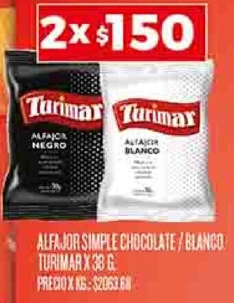 Supermercados DIA ALFAJOR SIMPLE CHOCOLATE/BLANCO TURIMAR X 38 G oferta