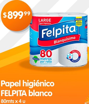 Supermercados Buenos Días Papel higiénico FELPITA blanco 80mts x 4 u oferta