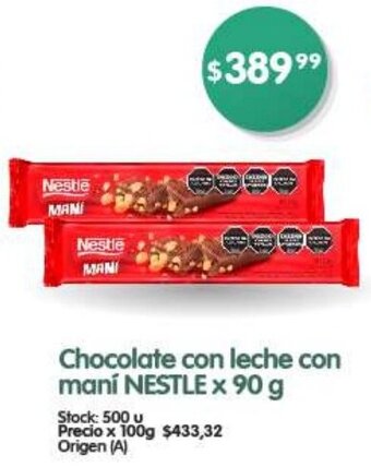 Supermercados Buenos Días Chocolate con leche con maní NESTLE x 90 g oferta