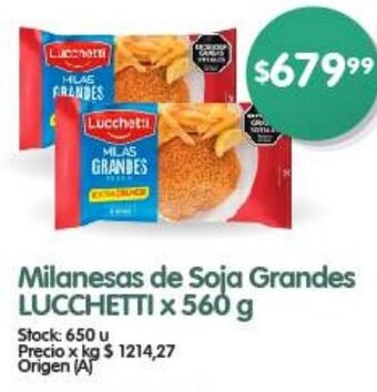 Supermercados Buenos Días Milanesas de Soja Grandes LUCCHETTI x 560 g oferta