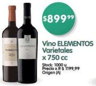 Supermercados Buenos Días Vino ELEMENTOS Varietales x 750 cc oferta