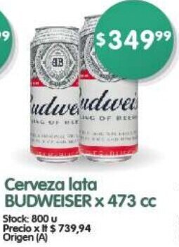 Supermercados Buenos Días Cerveza lata BUDWEISER x 473 cc oferta