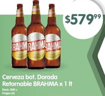 Supermercados Buenos Días Cerveza bot. Dorada Retornable BRAHMA x 1 It oferta