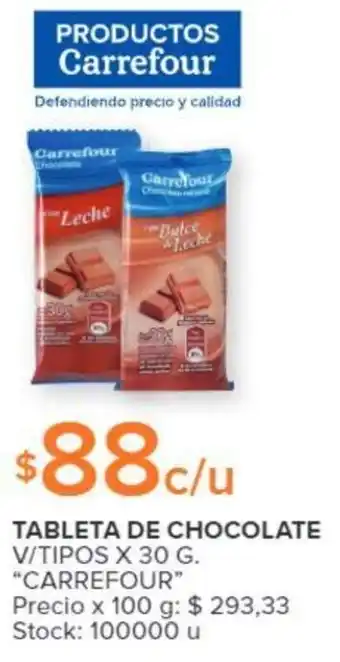 Carrefour TABLETA DE CHOCOLATE V/TIPOS X 30 G. "CARREFOUR" oferta