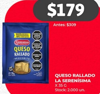 Supermercados Tadicor QUESO RALLADO LA SERENÍSIMA x 35g oferta