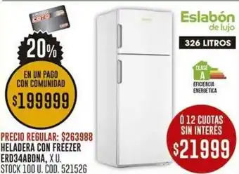 Coto HELADERA CON FREEZER ERD34ABDNA, X U. oferta