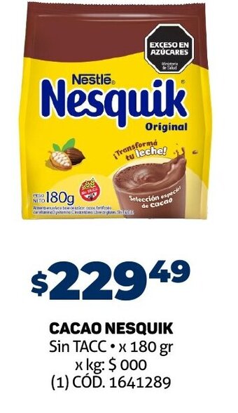 Makro CACAO NESQUIK Sin TACC x 180 gr oferta