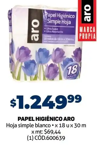 Makro PAPEL HIGIÉNICO ARO Hoja simple blanco • x 18 u x 30 m oferta