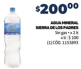 Makro AGUA MINERAL SIERRA DE LOS PADRES Sin gas •x 2 lt oferta