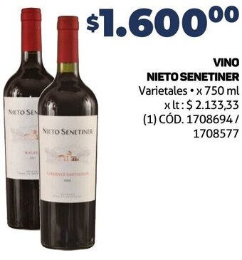 Makro VINO NIETO SENETINER Varietales x 750 ml oferta