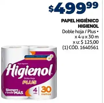 Makro PAPEL HIGIÉNICO HIGIENOL Doble hoja / Plus x 4ux 30 m oferta