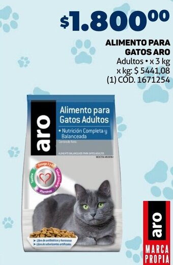 Makro ALIMENTO PARA GATOS ARO Adultos x 3 kg oferta