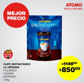 Atomo Conviene CAFÉ INSTANTÁNEO LA VIRGINIA 170G oferta