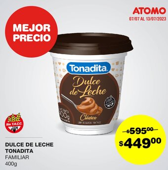 Atomo Conviene DULCE DE LECHE TONADITA FAMILIAR 400G oferta