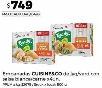Disco Empanadas CUISINE&CO de jyq/verd con salsa blanca/carne x4un. oferta