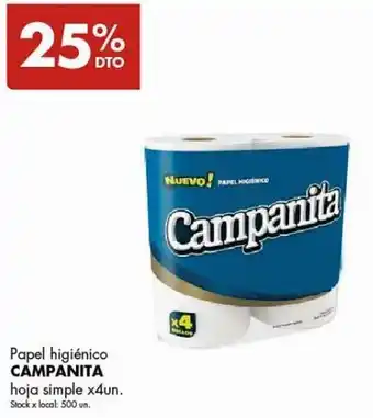 Disco Papel higiénico CAMPANITA hoja simple x4un. oferta
