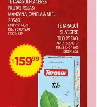 Supermercados Todo Te Taragüi Placeres Frutas Rojas Manzana Canela & Miel Té Taragüi Silvestre Tilo oferta