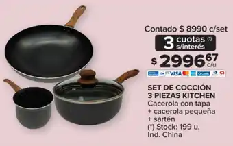 Carrefour Set De Cocción 3 Piezas Kitchen Caserola con tapa+cacerola pequeña + sarten oferta