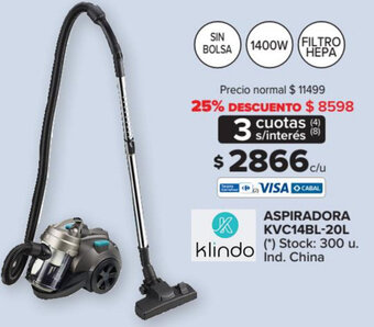 Carrefour Klindo Aspiradora KVC14BL-20L oferta