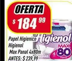 Supermercados Comodin Papel Higiénico Higienol Max Panal 4 x 80m oferta