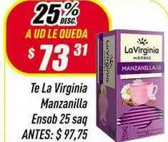 Supermercados Comodin Te La Virginia Manzanilla Ensob 25 Saq 25% Desc. oferta