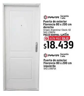 Pavr Puerta De Exterior Florencia 80 X 200 Cm Derecha Puerat De Exterior Florencia 80 X 200 Cm Izquierda