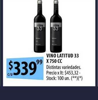 Punto Mayorista Vino Latitud 33 x 750cc oferta