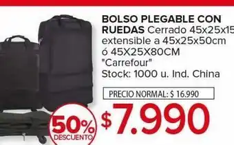 Carrefour Maxi Bolso plegable con ruedas cerrado 45x25 x 15 extensible a 45x25x50cm oferta