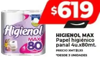 Supermayorista Vital HIGIENOL MAX Papel higiénico panal 4u.x80mt. oferta