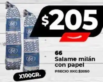 Supermayorista Vital 66 Salame milán con papel X100GR. oferta