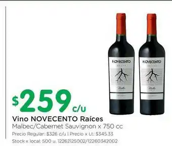 Jumbo Novecento Vino Raíces x 750cc oferta