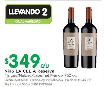 Jumbo La Celia Vino Reserva x 750cc oferta