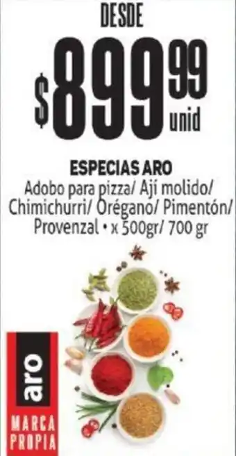 Makro ESPECIAS ARO Adobo para pizza/ Ají molido/ Chimichurri/ Orégano/ Pimentón/ Provenzal x 500gr/ 700 gr oferta