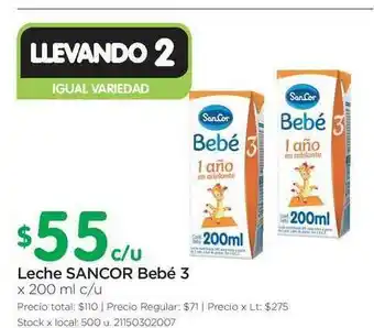 Jumbo Leche Sancor Bebé 3 x 200 ml c/u oferta