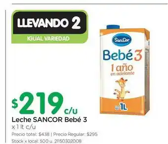 Jumbo Leche Sancor Bebé 3 x 1 lt c/u oferta