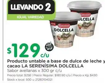 Jumbo La Serenísima Dolcella Producto Untable A Base De Dulce De Leche Y Cacao x 300 gr c/u oferta