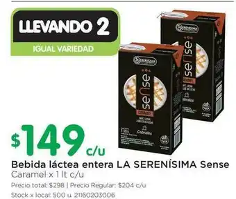 Jumbo La Serenísima Sense Bebida Láctea Entera x 1 Lt c/u oferta