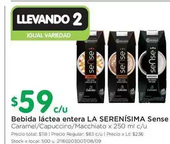 Jumbo Bebida Láctea Entera La Serenísima Sense x 250 ml c/u oferta