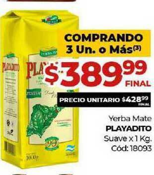 Diarco Playadito Yerba Mate Suave x 1 kg oferta