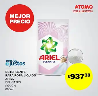 Atomo Conviene DETERGENTE PARA ROPA LÍQUIDO ARIEL DELICATES POUCH 800ml oferta