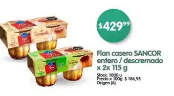 Supermercados Buenos Días Flan casero SANCOR entero / descremado 2 x 115 g oferta