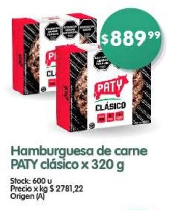 Supermercados Buenos Días Hamburguesa de carne PATY clásico x 320 g oferta
