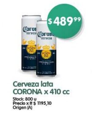Supermercados Buenos Días Cerveza lata CORONA x 410 cc oferta