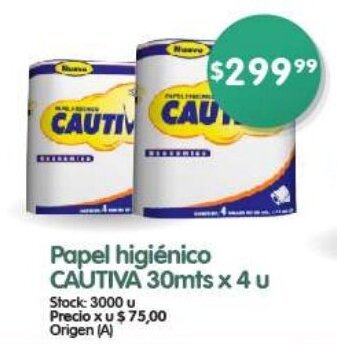 Supermercados Buenos Días Papel higiénico CAUTIVA 30mts x 4 u oferta
