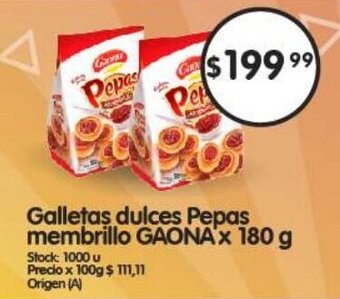 Supermercados Buenos Días Galletas dulces Pepas membrillo GAONA'x 180 g oferta